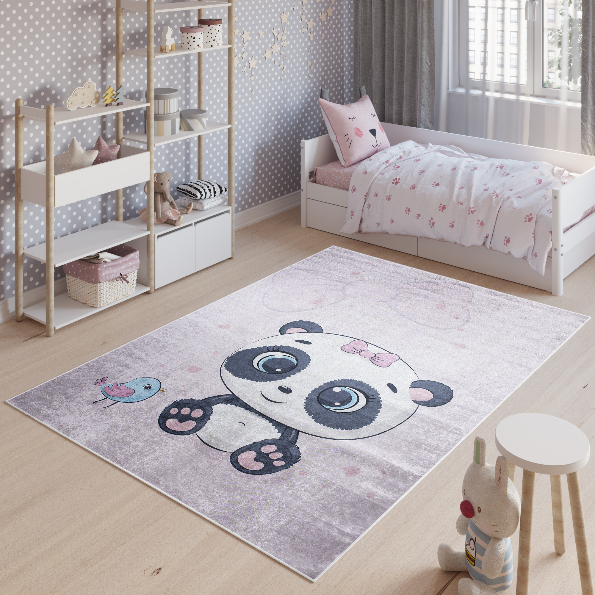 Alfombra Infantil Emma Lila Claro Panda Antideslizante