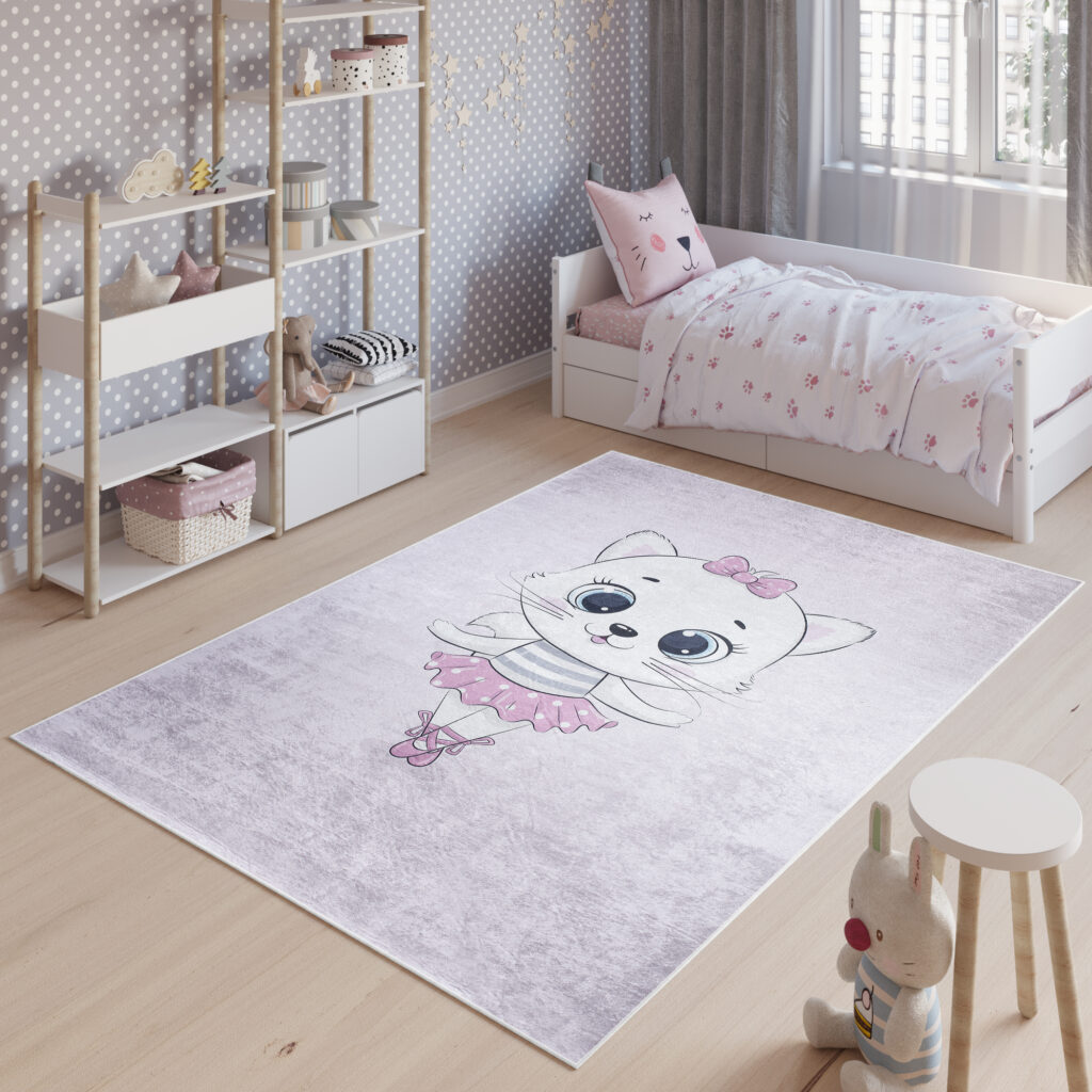Alfombra Infantil Emma Rosa Gato Bailarina Antideslizante