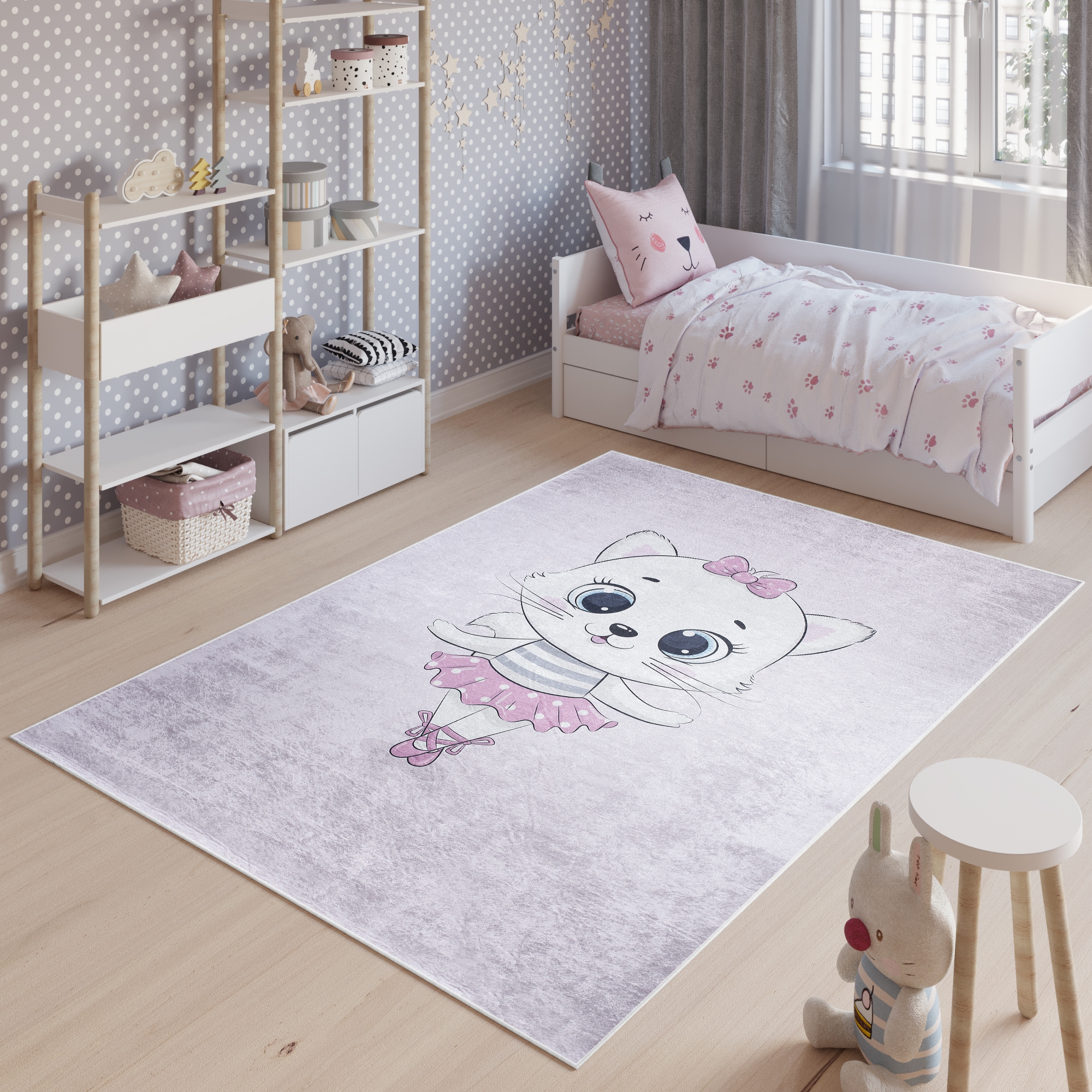 Alfombra Infantil Emma Rosa Gato Bailarina Antideslizante