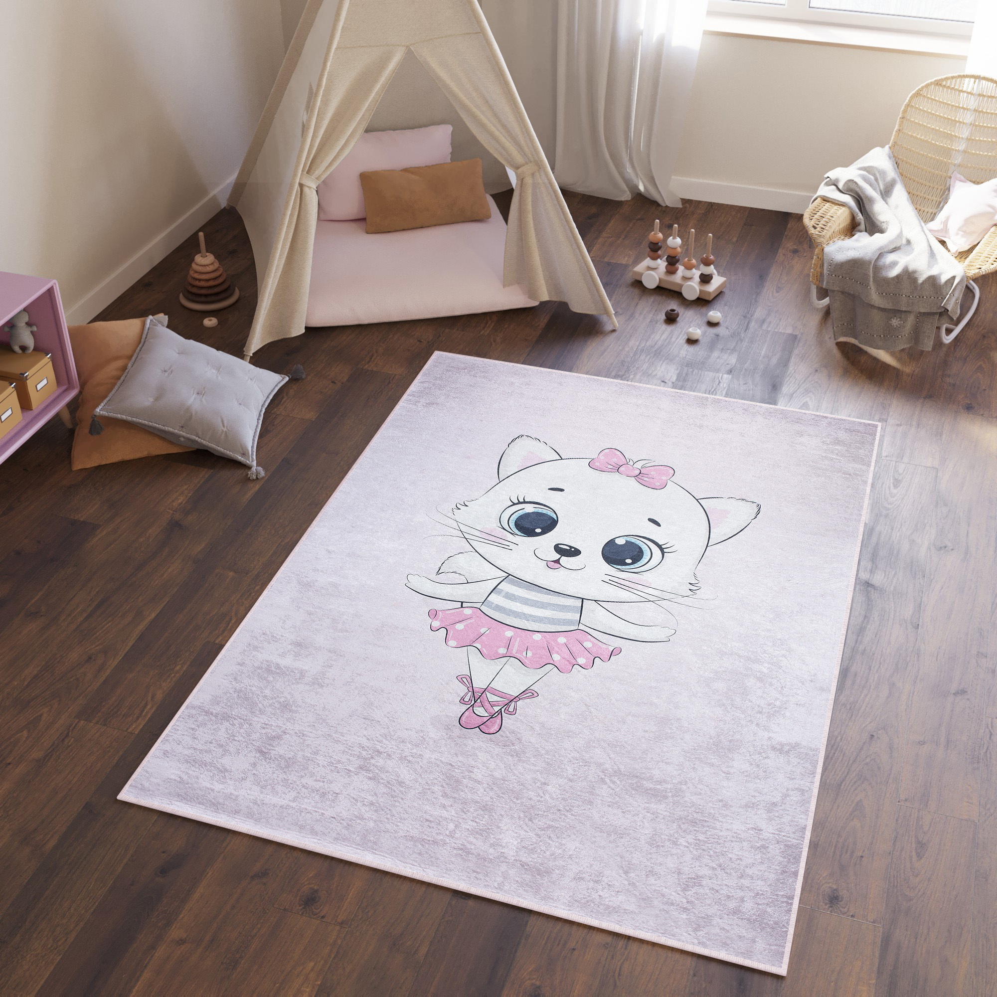 Alfombra Infantil Emma Rosa Gato Bailarina Antideslizante