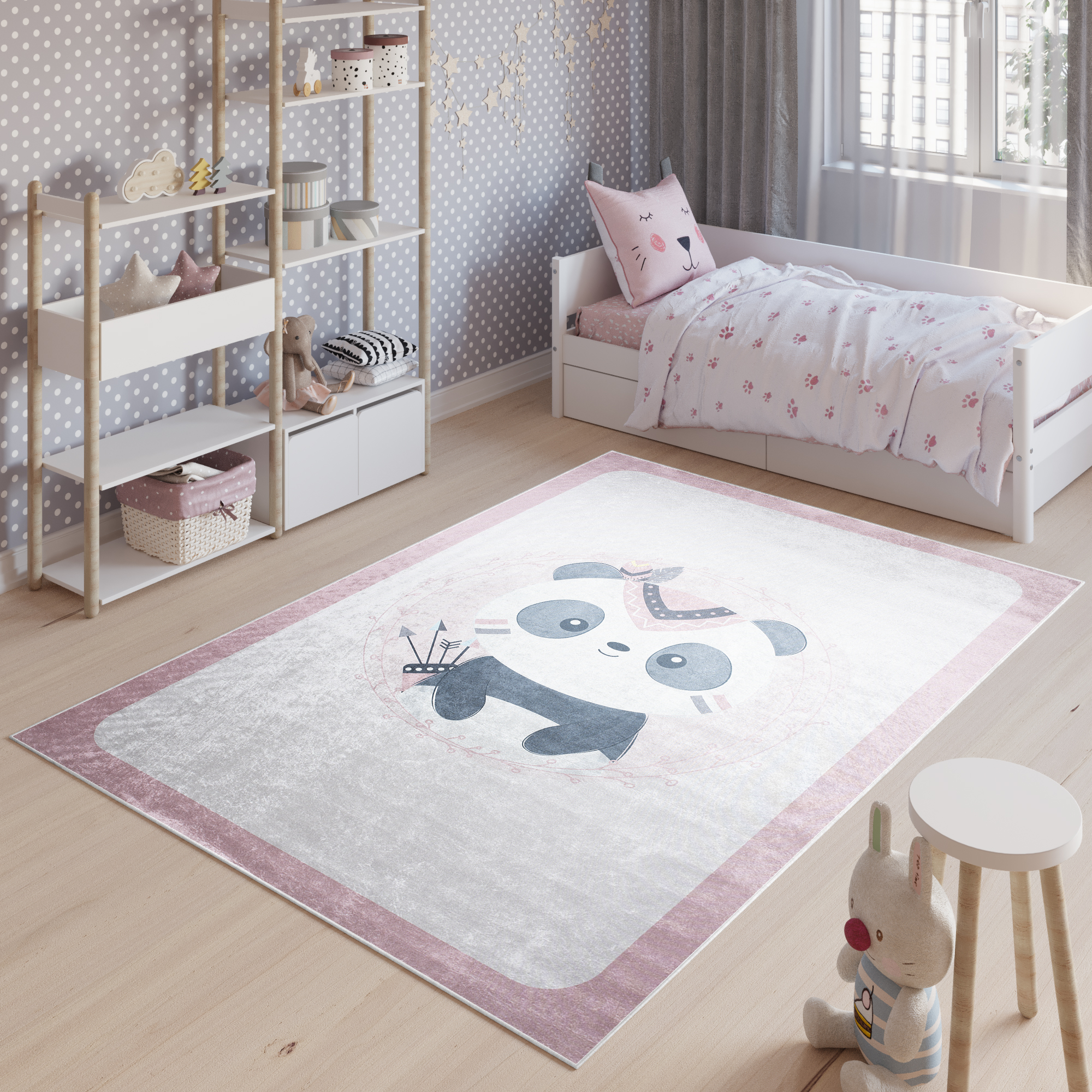 Alfombra Infantil Emma Lavable Antideslizante Rosa Panda