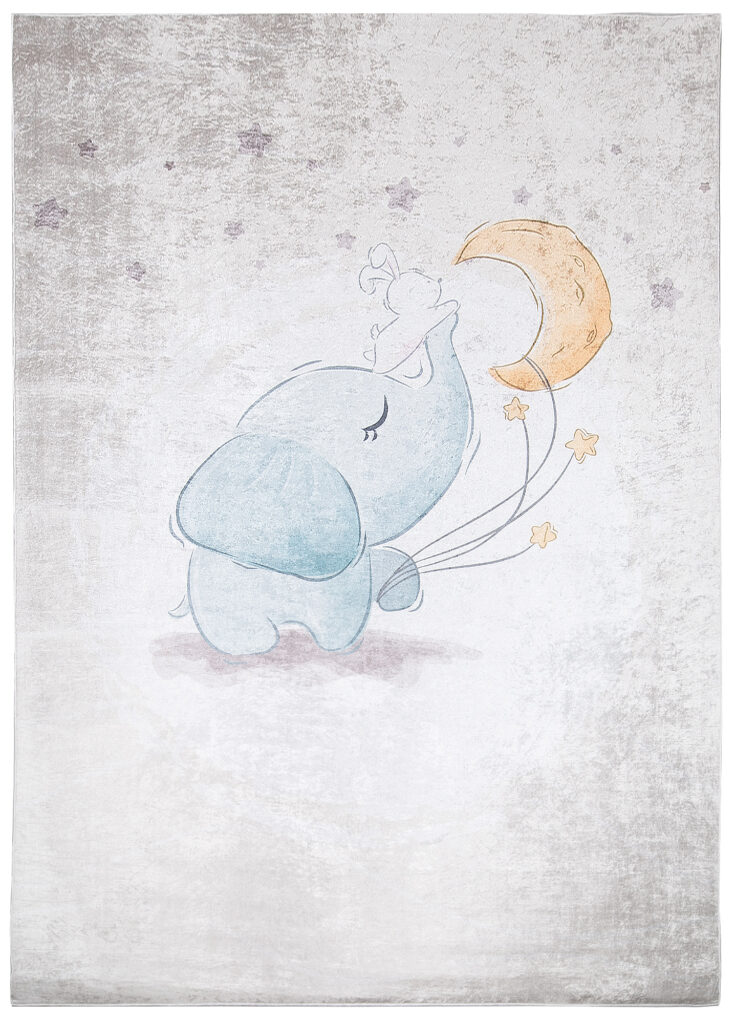 Alfombra Infantil Emma Gris Elefante Luna Antideslizante