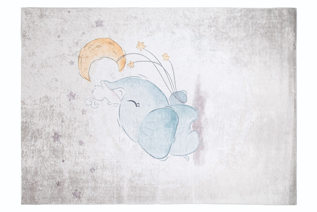 Alfombra Infantil Emma Gris Elefante Luna Antideslizante