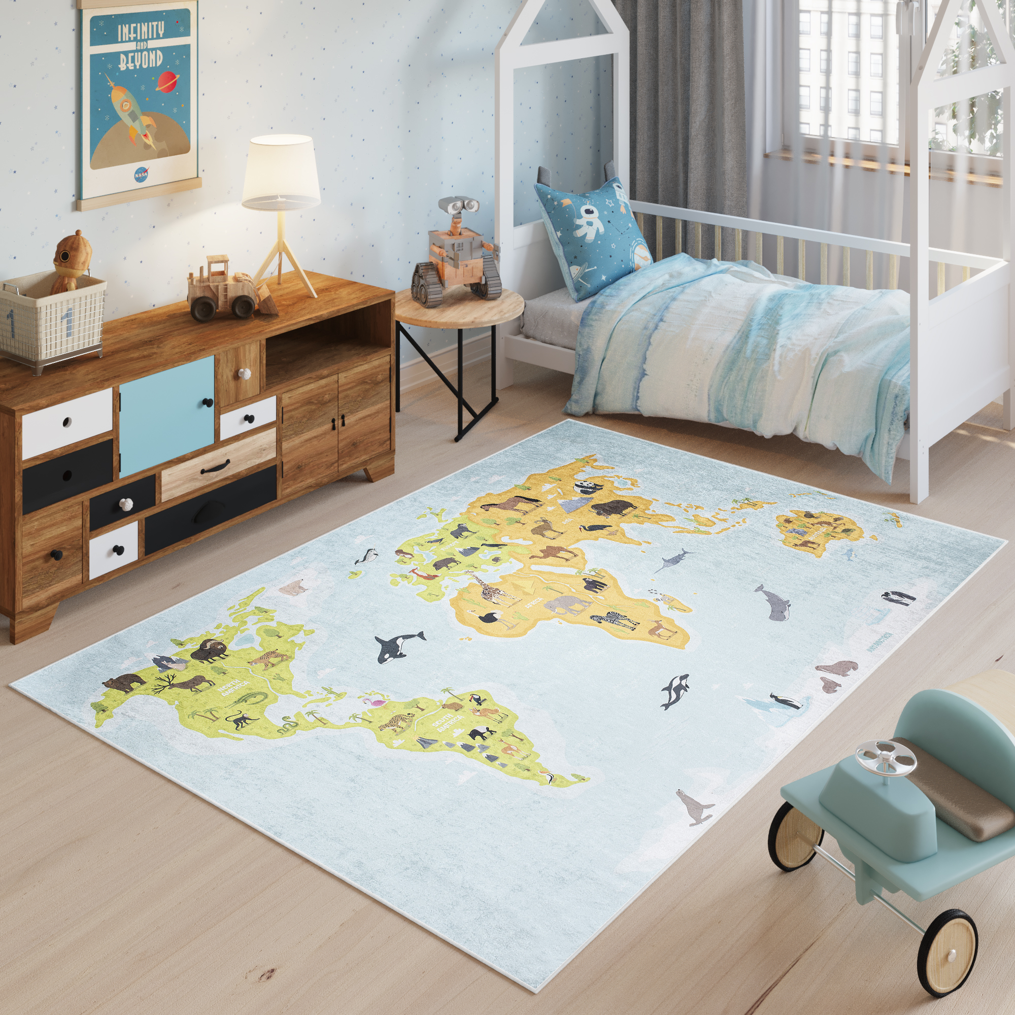 Alfombra Infantil Emma Mapa del Mundo Multicolor Antideslizante