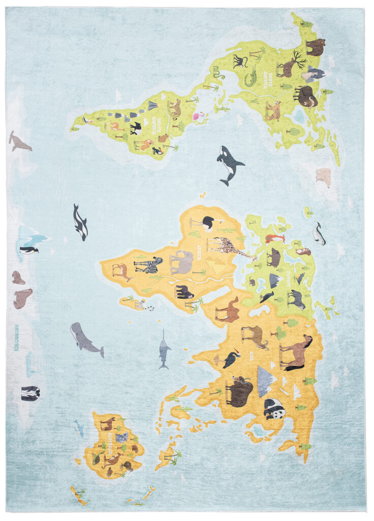 Alfombra Infantil Emma Mapa del Mundo Multicolor Antideslizante