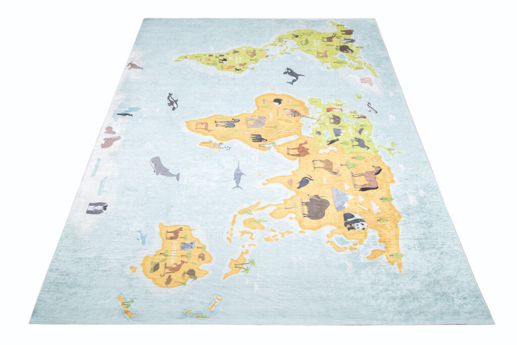 Alfombra Infantil Emma Mapa del Mundo Multicolor Antideslizante