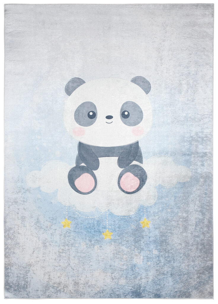 Alfombra Infantil Emma Gris Azul Panda Antideslizante