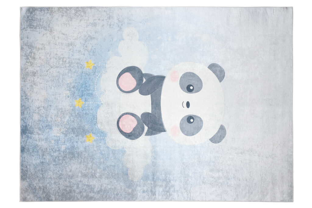 Alfombra Infantil Emma Gris Azul Panda Antideslizante