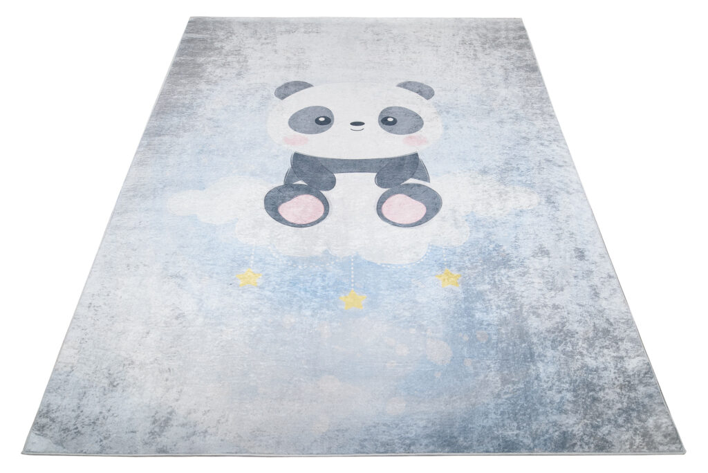 Alfombra Infantil Emma Gris Azul Panda Antideslizante