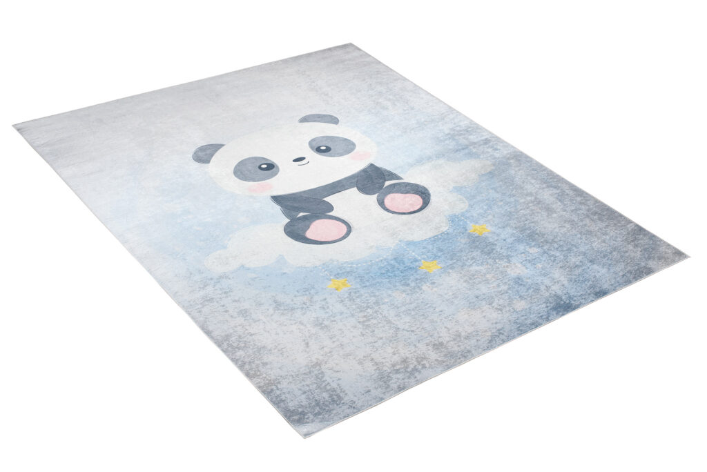 Alfombra Infantil Emma Gris Azul Panda Antideslizante