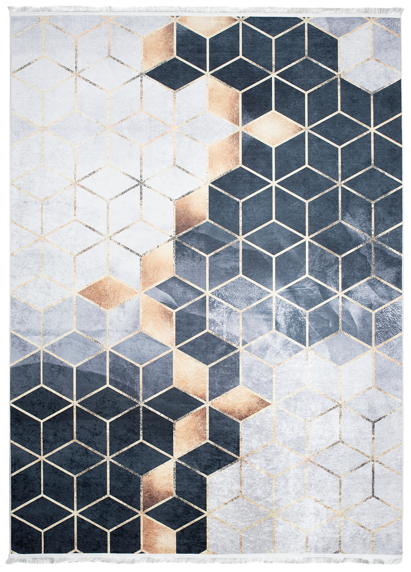 Alfombra Toscana con Flecos Gris Dorado Cubos