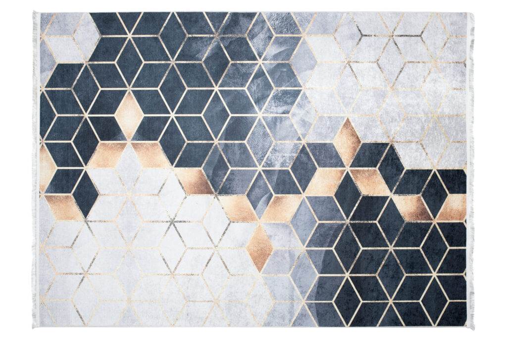 Alfombra Toscana con Flecos Gris Dorado Cubos