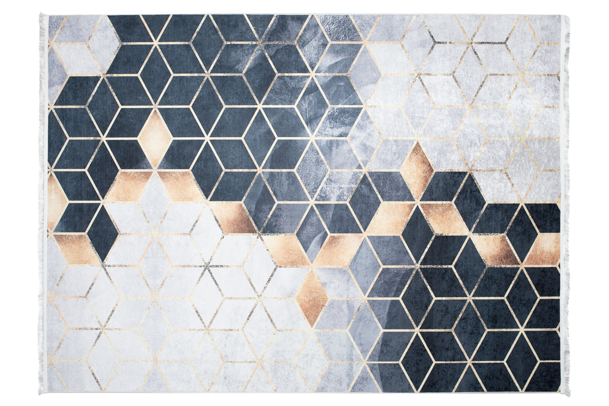 Alfombra Toscana con Flecos Gris Dorado Cubos