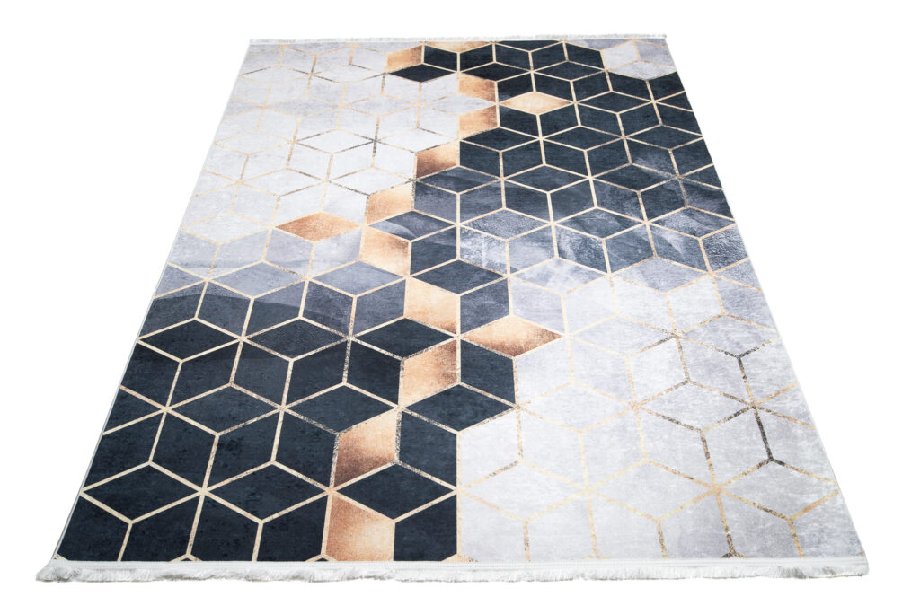 Alfombra Toscana con Flecos Gris Dorado Cubos