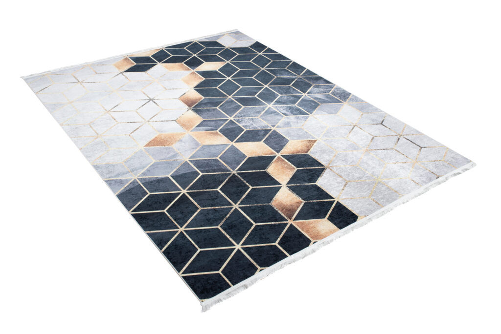 Alfombra Toscana con Flecos Gris Dorado Cubos