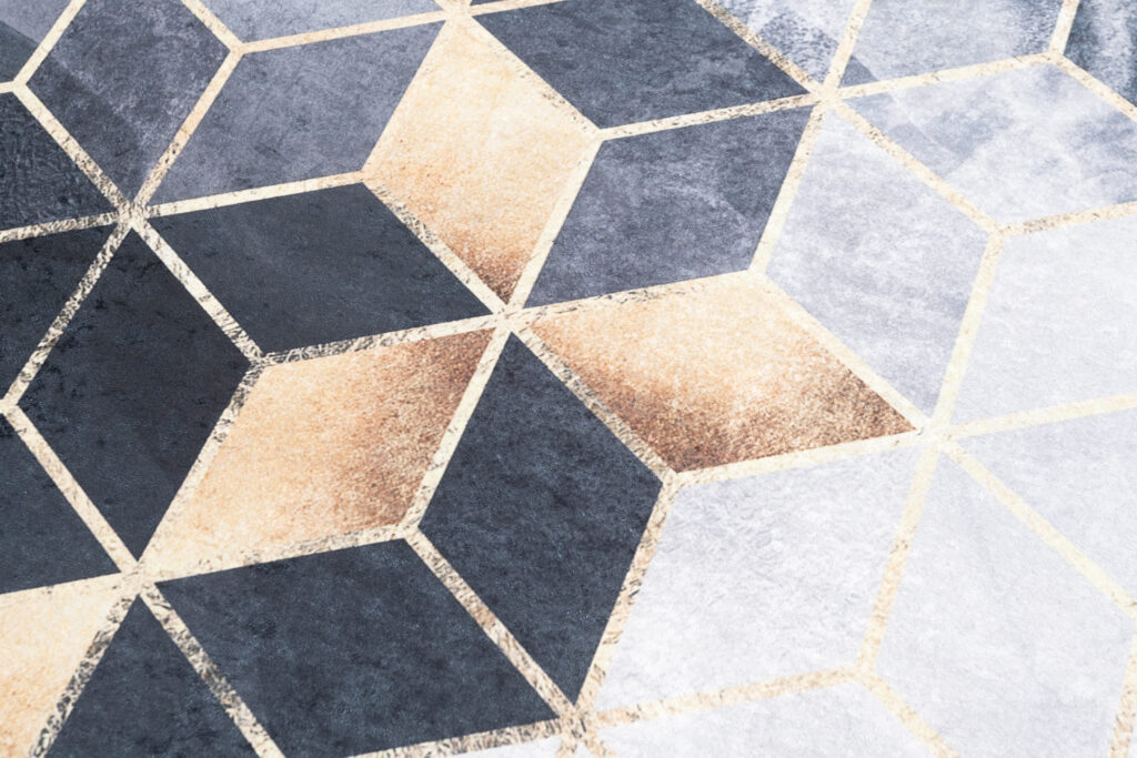 Alfombra Toscana con Flecos Gris Dorado Cubos