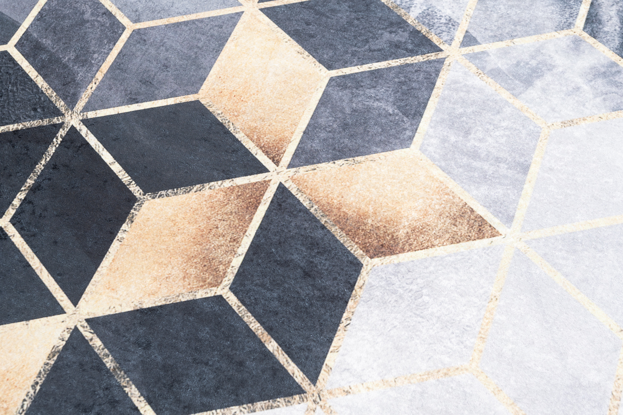 Alfombra Toscana con Flecos Gris Dorado Cubos