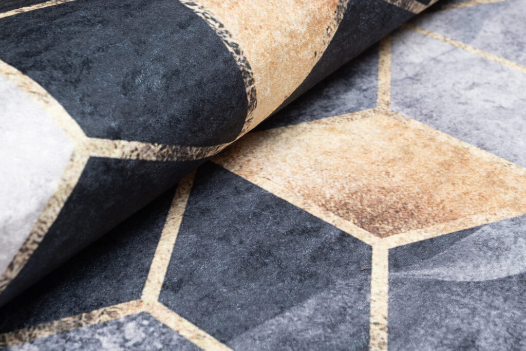 Alfombra Toscana con Flecos Gris Dorado Cubos