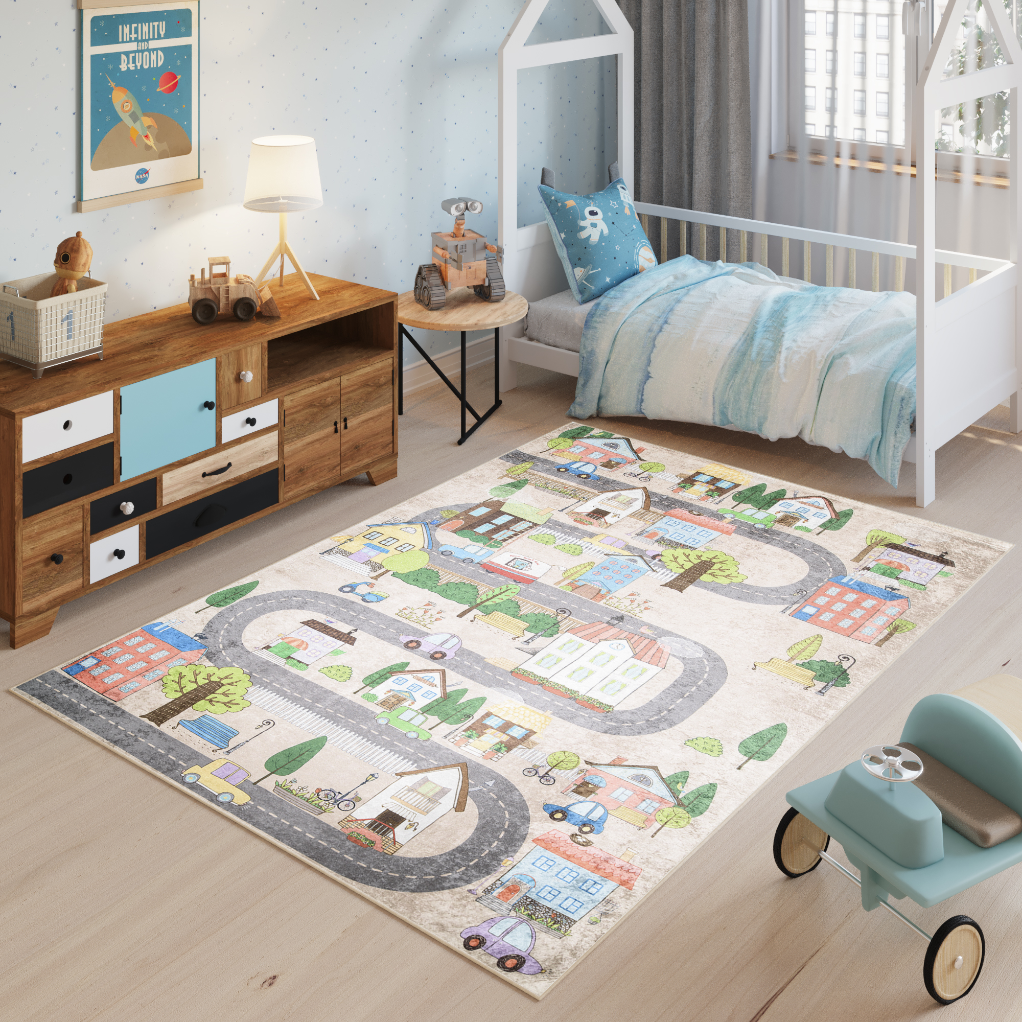 Alfombra Infantil Emma Crema Ciudad Pastel