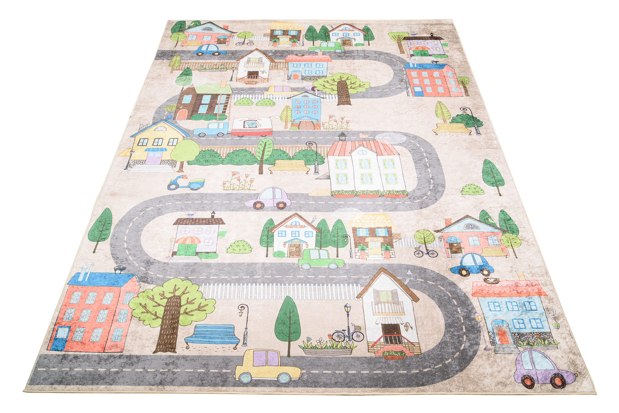 Alfombra Infantil Emma Crema Ciudad Pastel