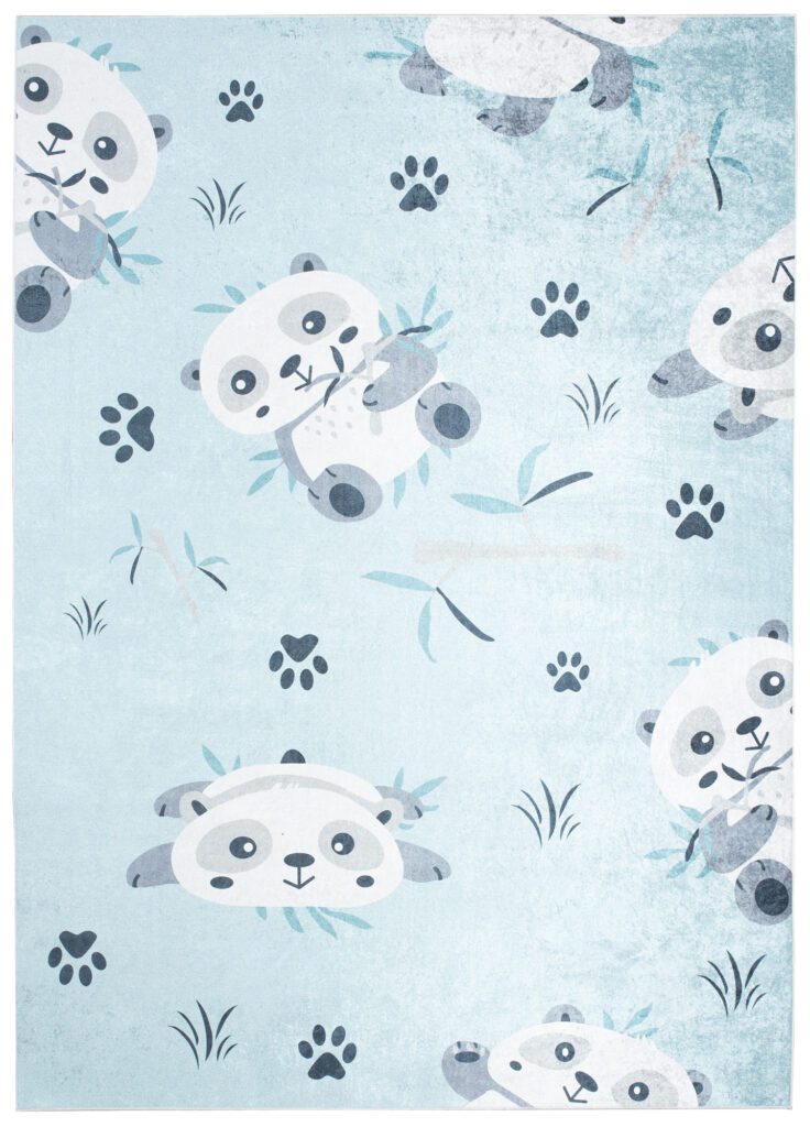 Alfombra Infantil Emma Lavable Antideslizante Azul Gris Pandas