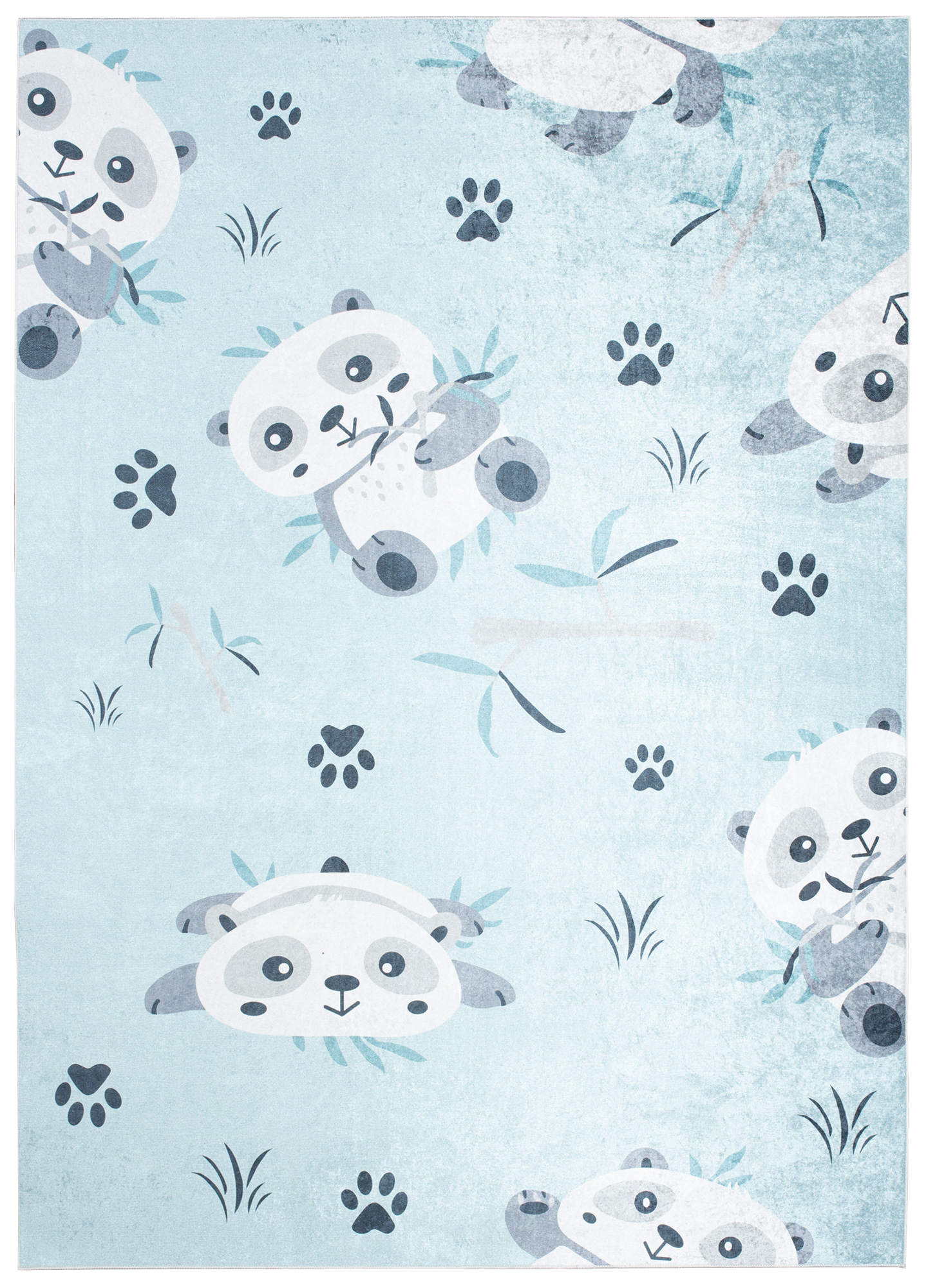 Alfombra Infantil Emma Lavable Antideslizante Azul Gris Pandas