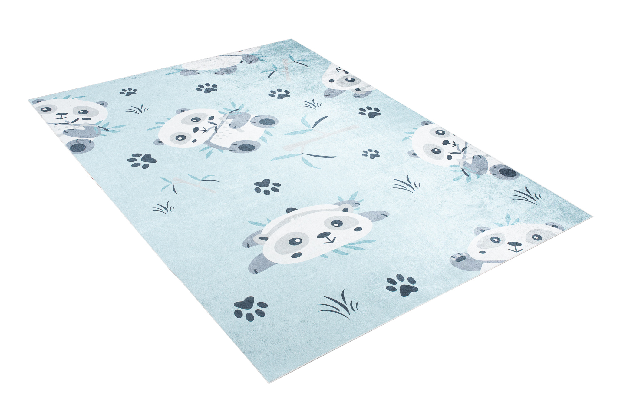 Alfombra Infantil Emma Lavable Antideslizante Azul Gris Pandas
