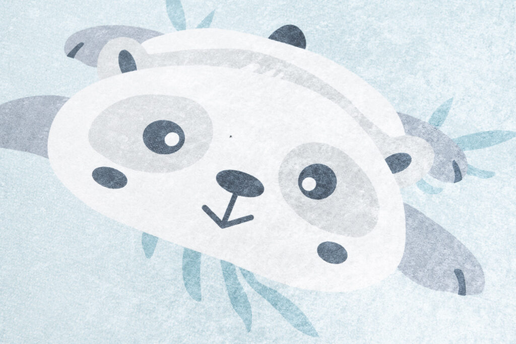 Alfombra Infantil Emma Lavable Antideslizante Azul Gris Pandas
