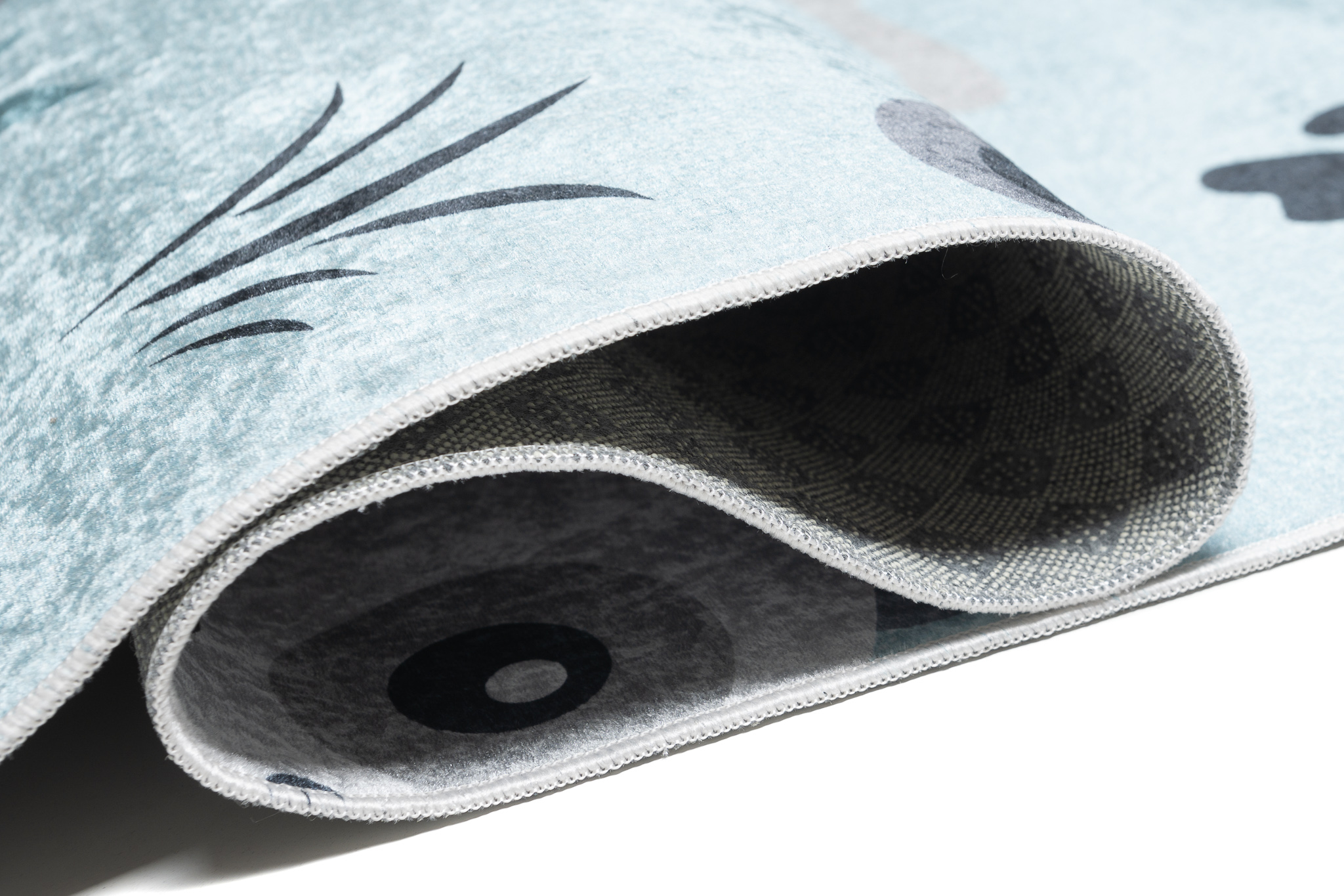 Alfombra Infantil Emma Lavable Antideslizante Azul Gris Pandas