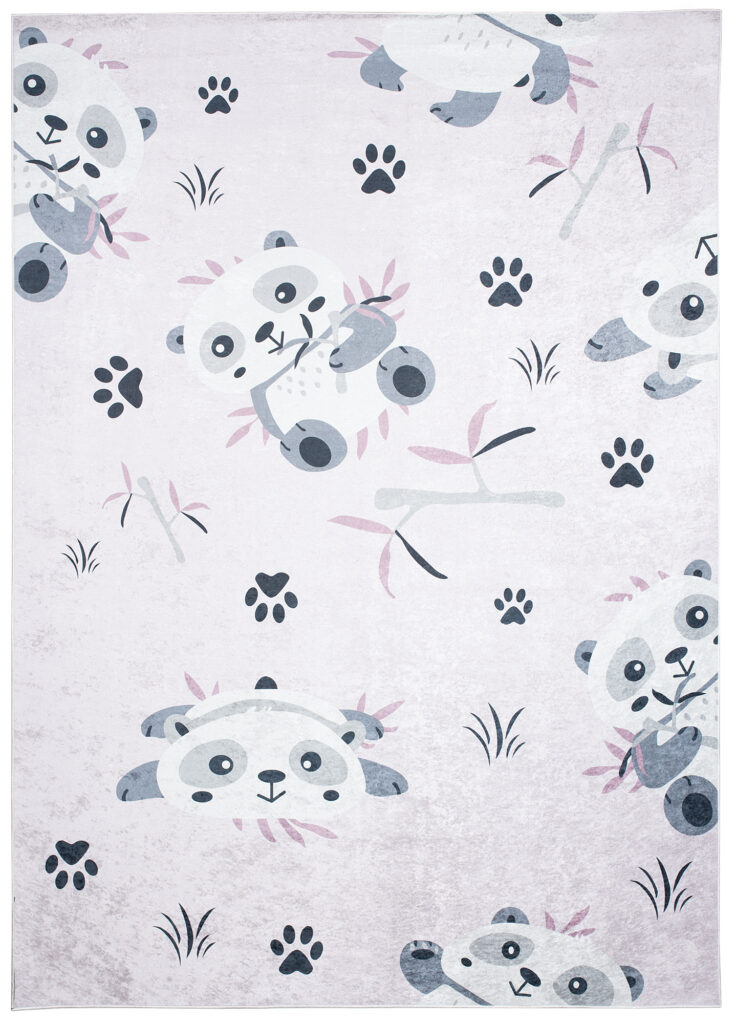 Alfombra Infantil Emma Lavable Antideslizante Rosa Gris Pandas