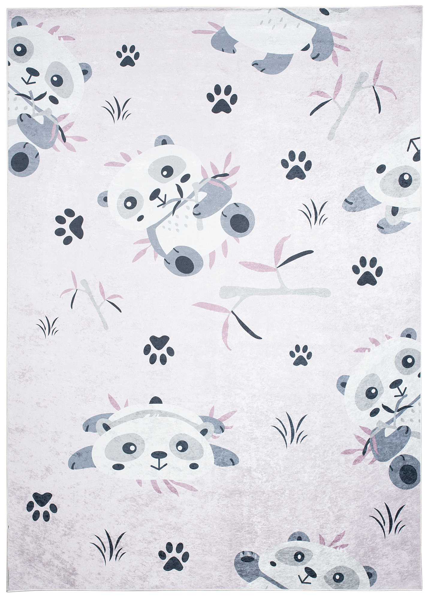 Alfombra Infantil Emma Lavable Antideslizante Rosa Gris Pandas