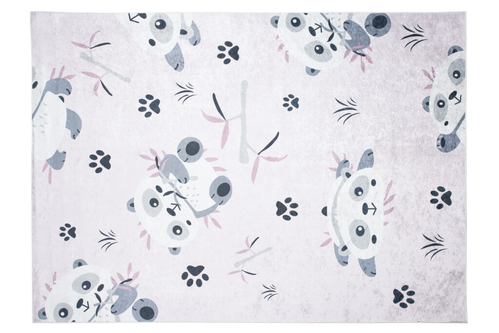Alfombra Infantil Emma Lavable Antideslizante Rosa Gris Pandas