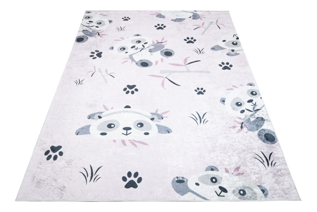 Alfombra Infantil Emma Lavable Antideslizante Rosa Gris Pandas