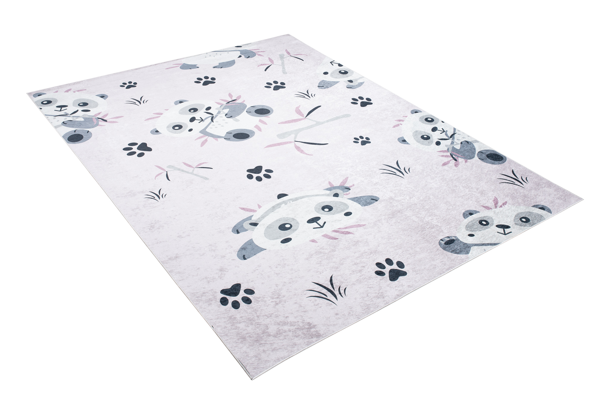 Alfombra Infantil Emma Lavable Antideslizante Rosa Gris Pandas