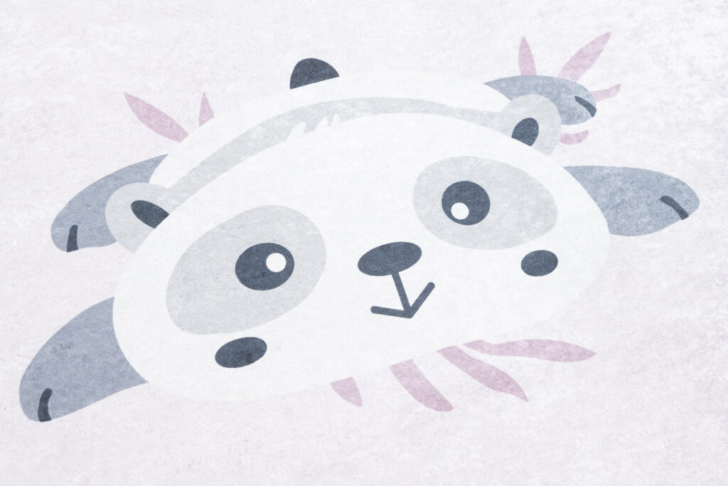 Alfombra Infantil Emma Lavable Antideslizante Rosa Gris Pandas