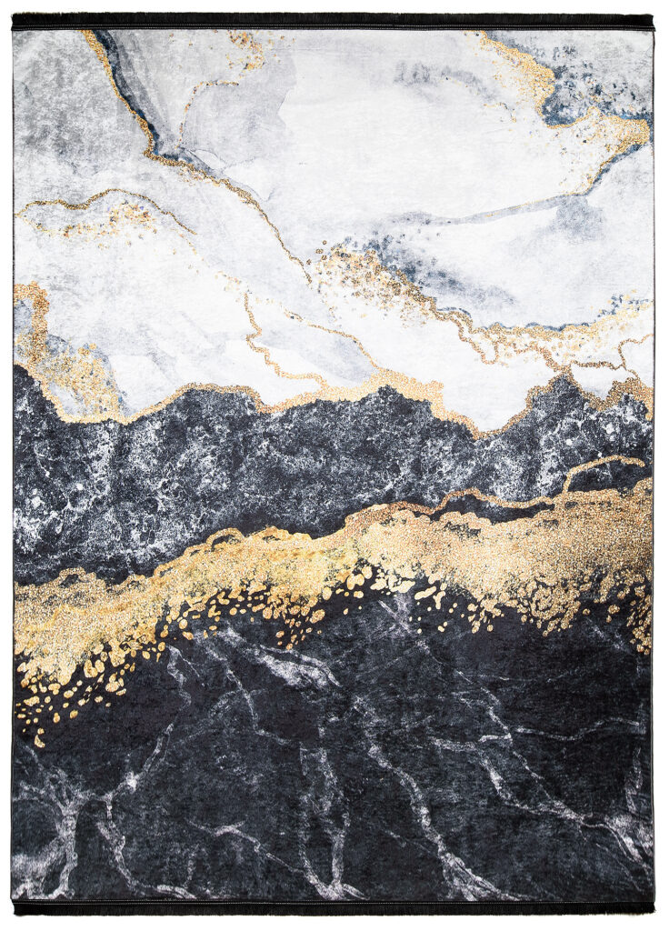 Alfombra Toscana con Flecos Gris Dorado Glamour