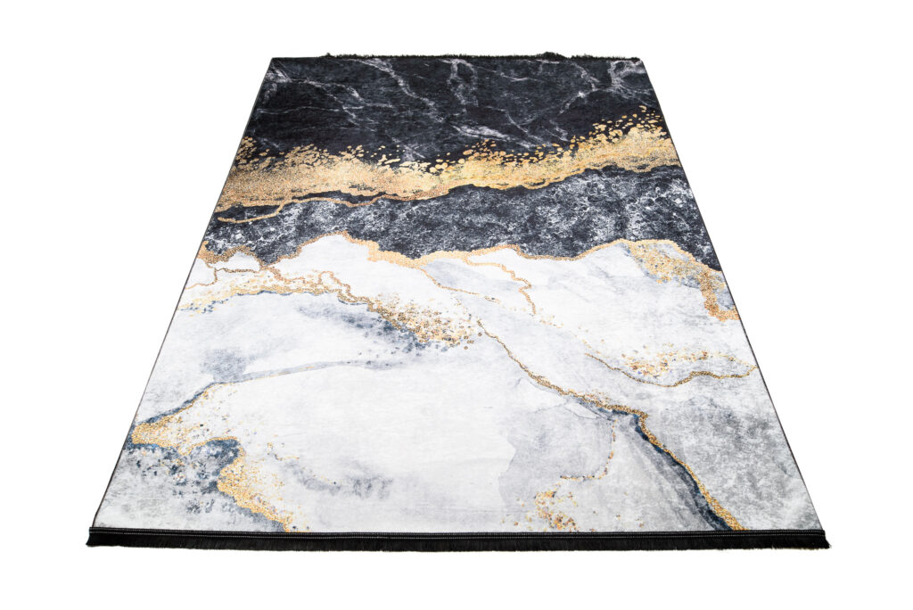 Alfombra Toscana con Flecos Gris Dorado Glamour