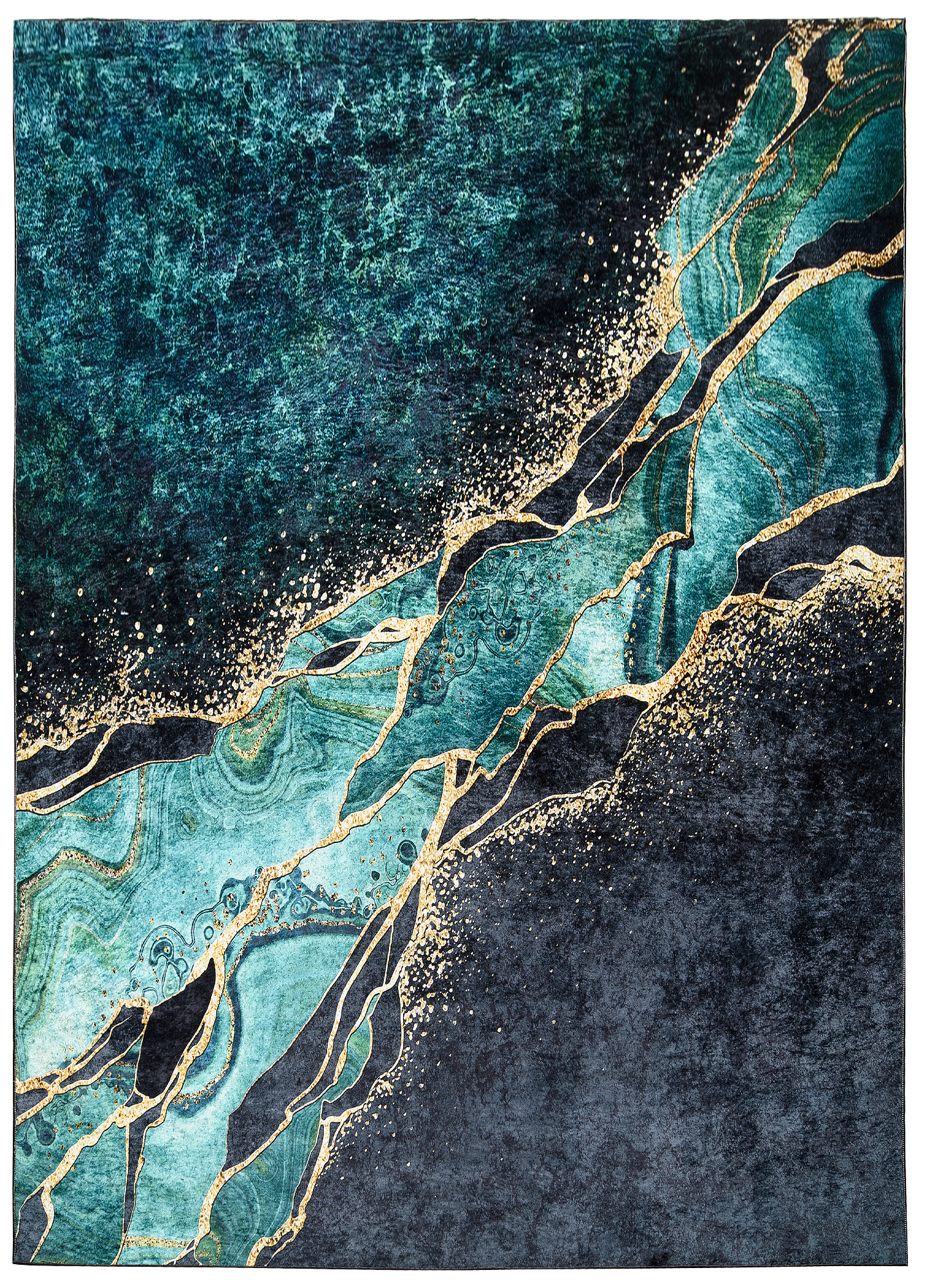 Alfombra Toscana Abstracta Verde Oscuro Dorado