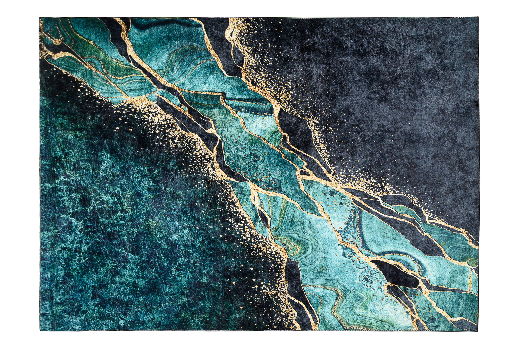 Alfombra Toscana Abstracta Verde Oscuro Dorado