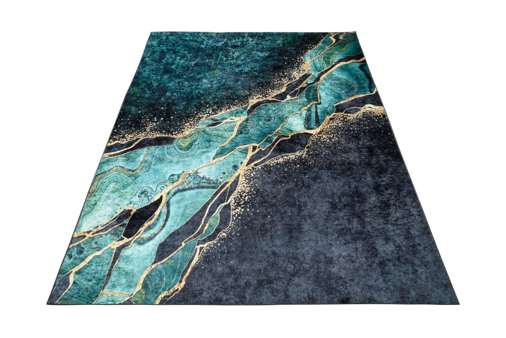 Alfombra Toscana Abstracta Verde Oscuro Dorado