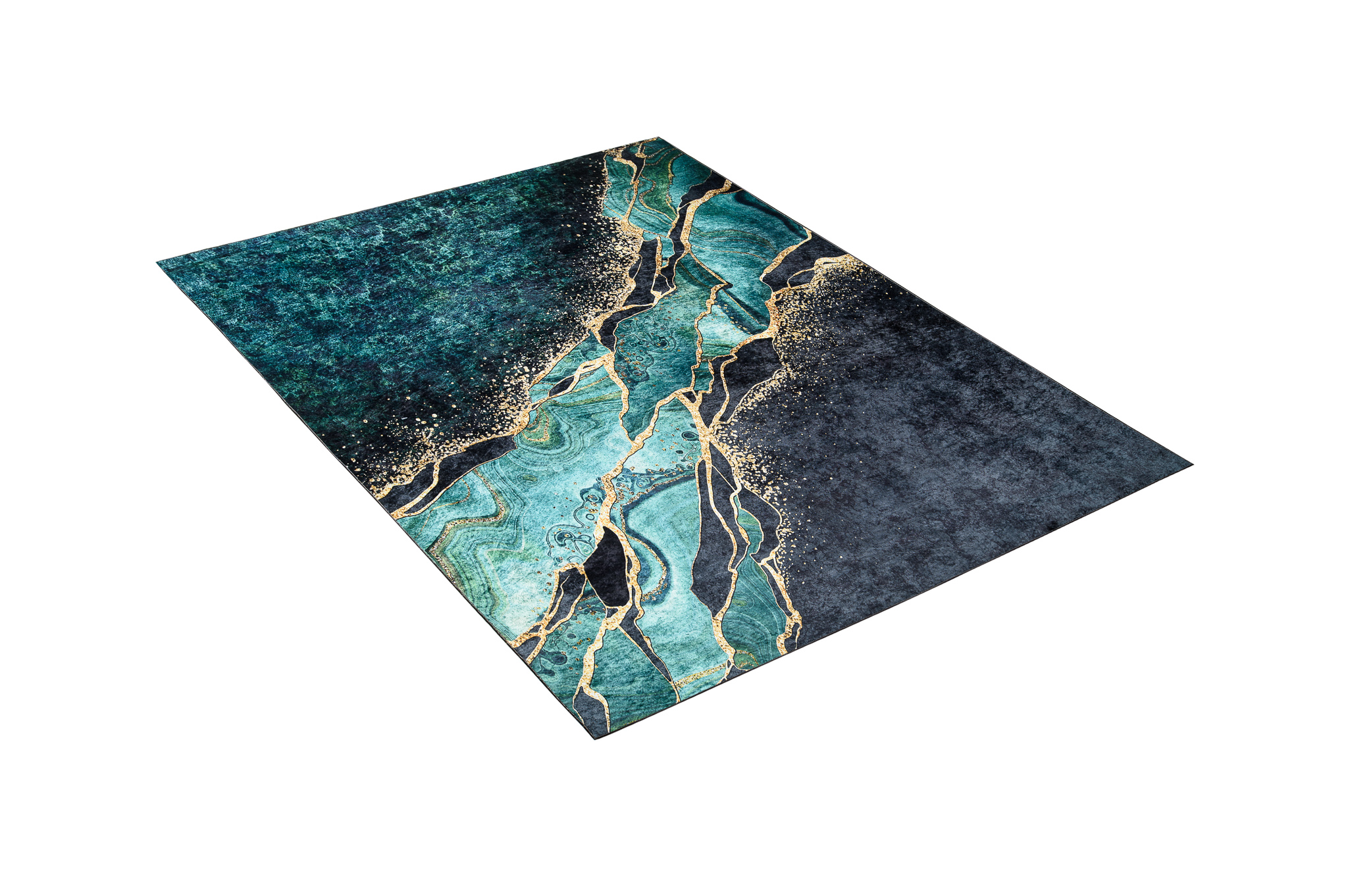 Alfombra Toscana Abstracta Verde Oscuro Dorado