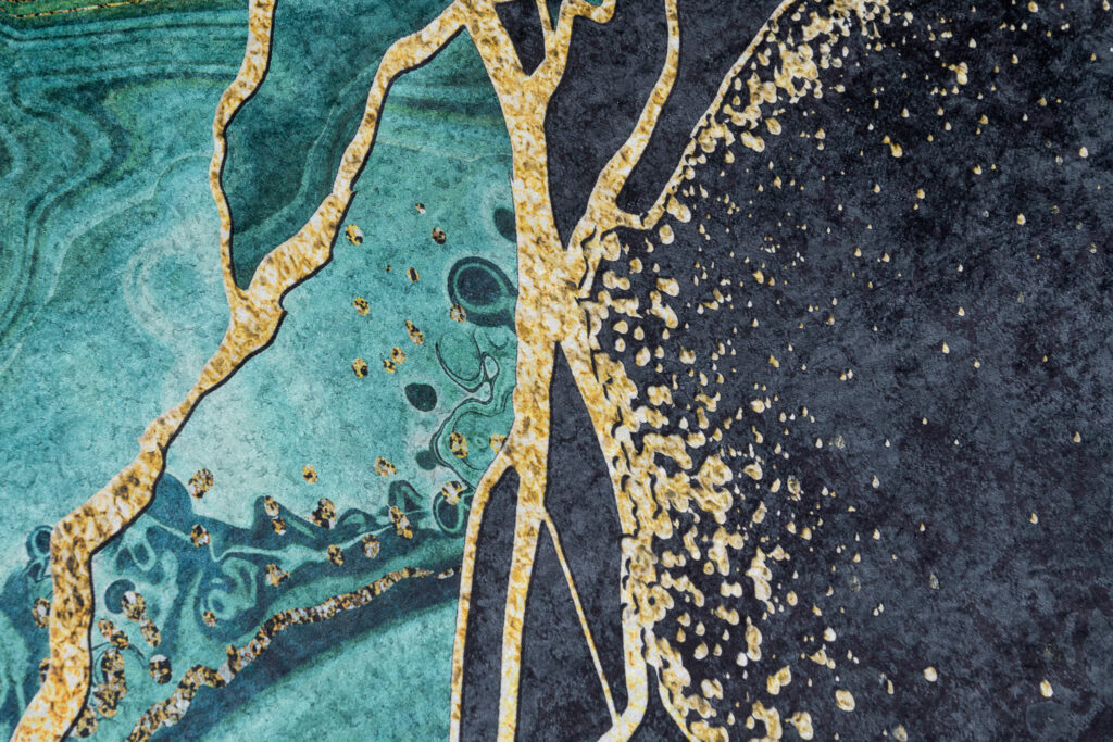 Alfombra Toscana Abstracta Verde Oscuro Dorado