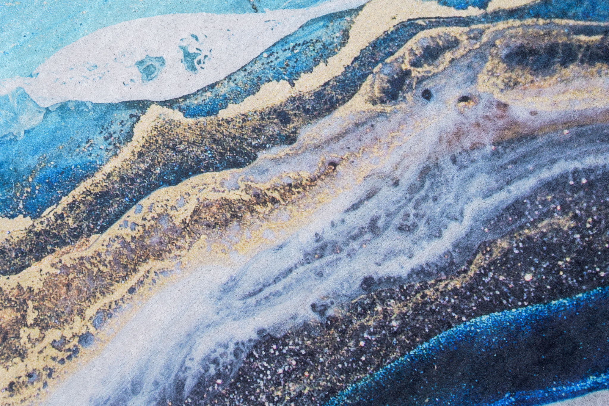 Alfombra Toscana Azul Dorado Ondas Abstractas