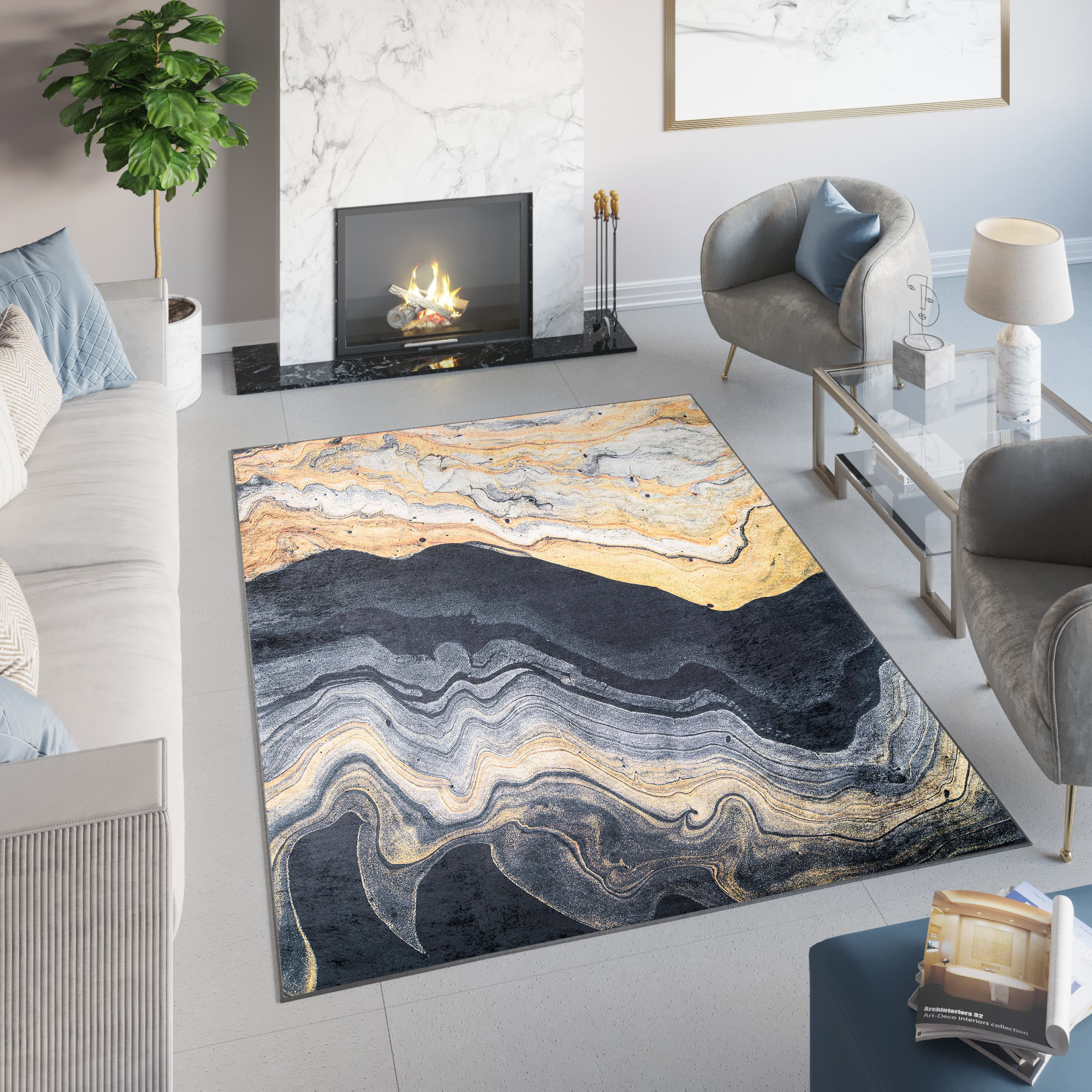 Alfombra Toscana Gris Dorado Ágata Antideslizante