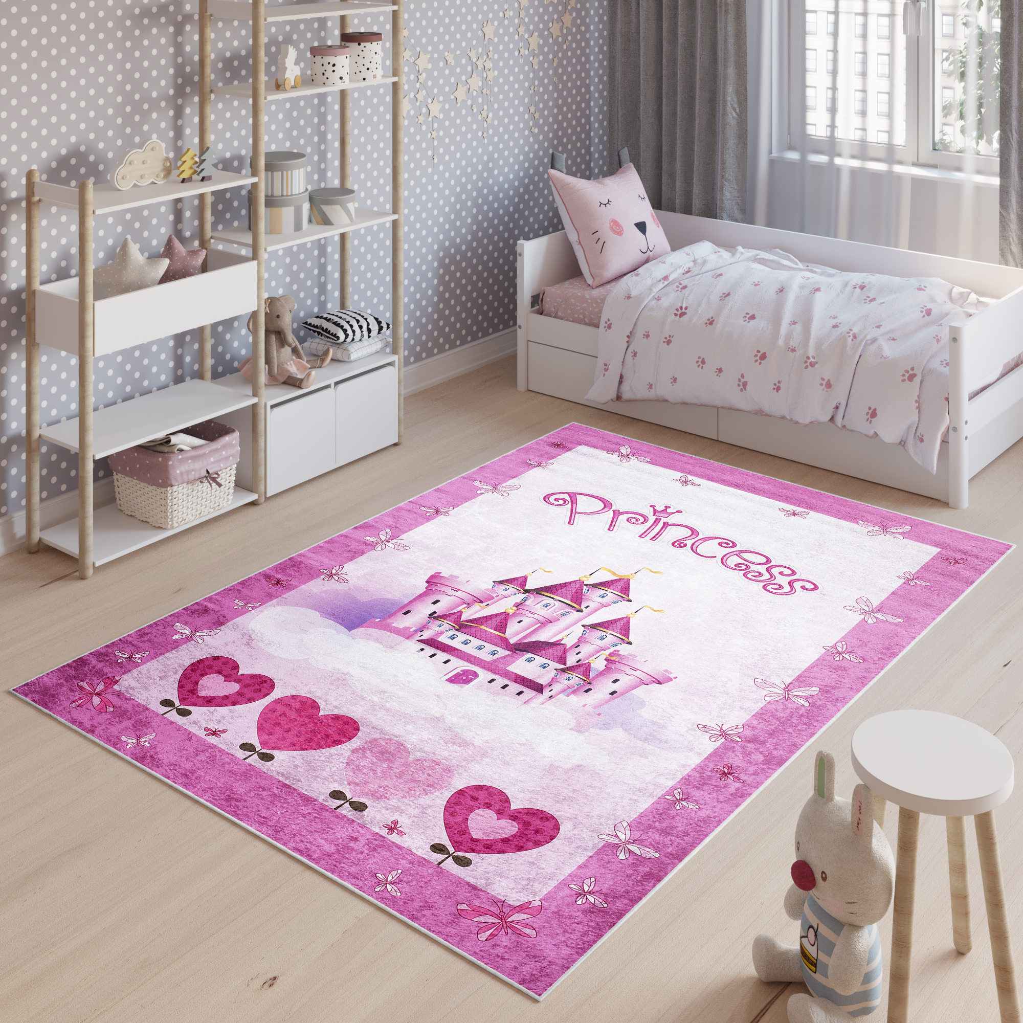 Alfombra Infantil Emma Rosa Castillo Princesa Antideslizante