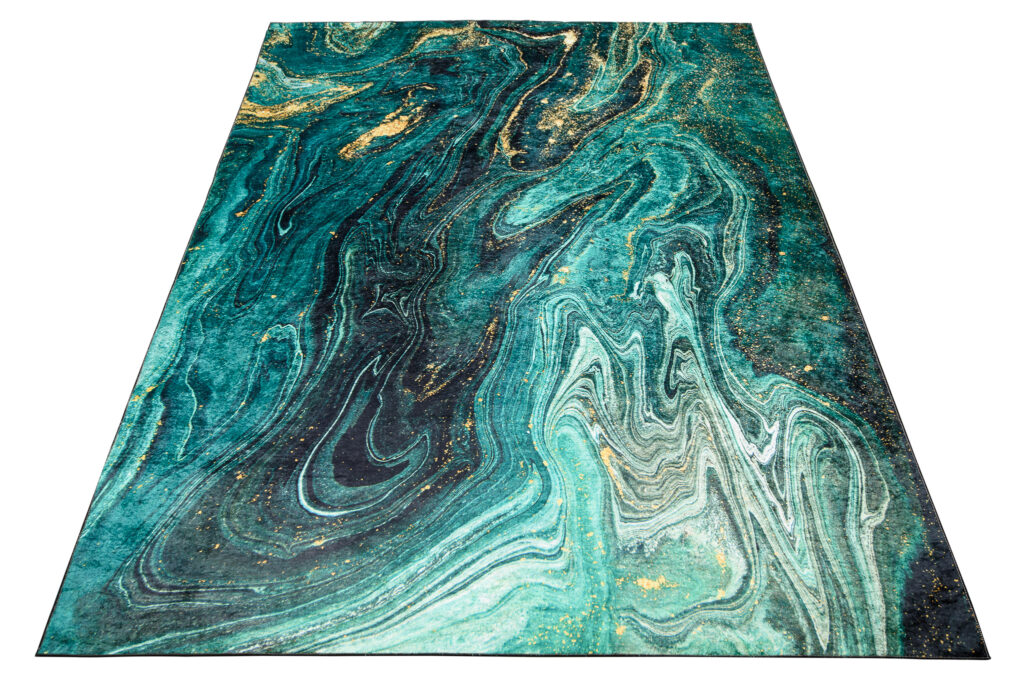 Alfombra Toscana Esmeralda Dorado Antideslizante