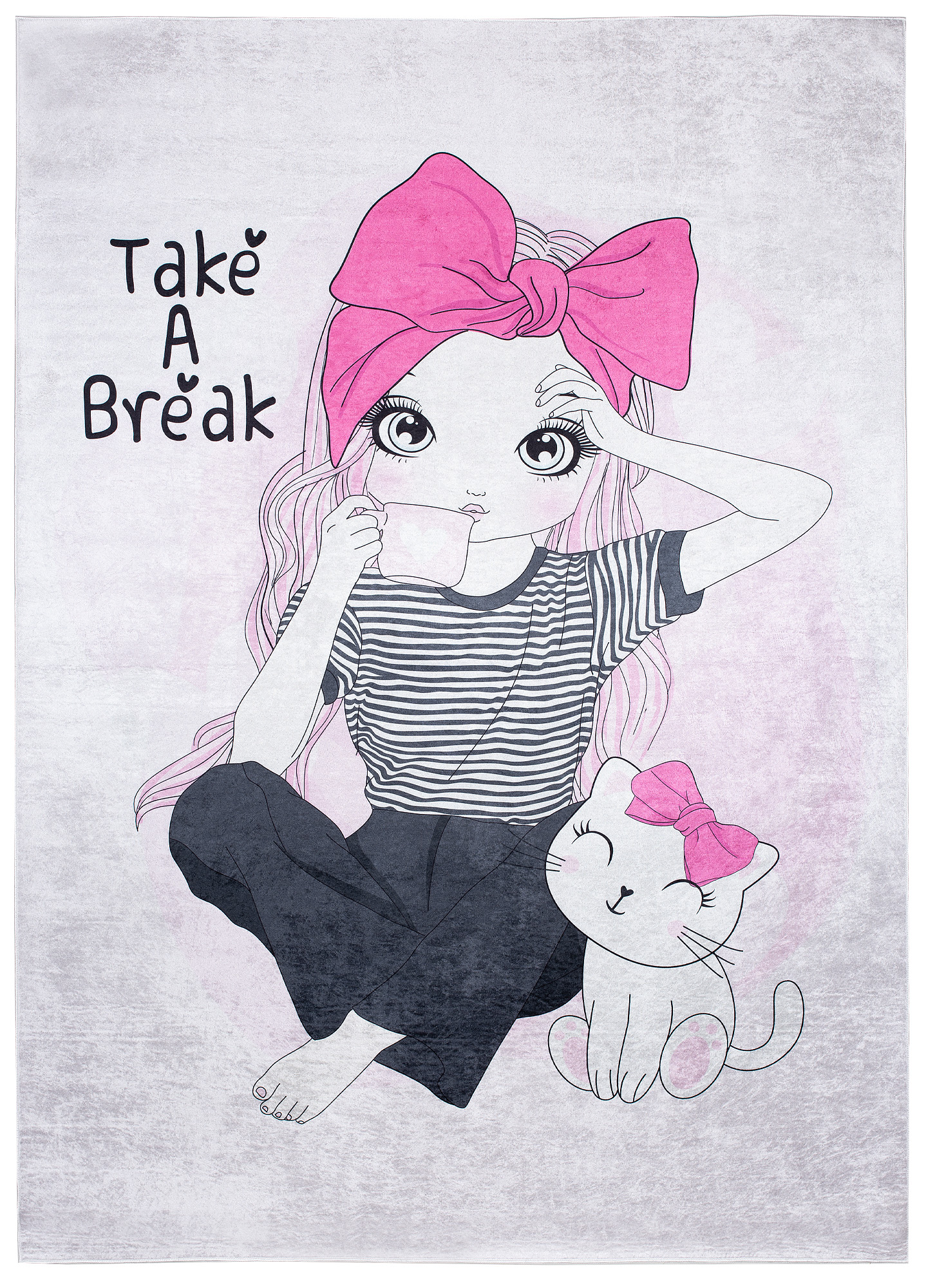 Alfombra Infantil Emma Rosa Gris Niña Gato Antideslizante
