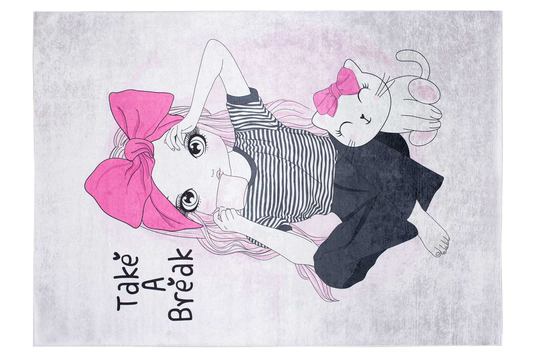 Alfombra Infantil Emma Rosa Gris Niña Gato Antideslizante