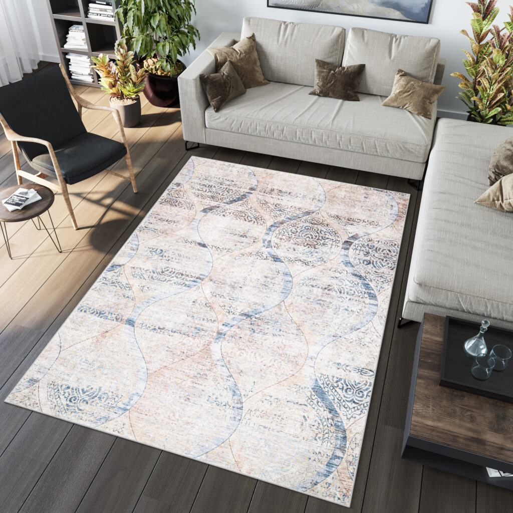 Alfombra Toscana Vintage Azul Beige Ornamentos