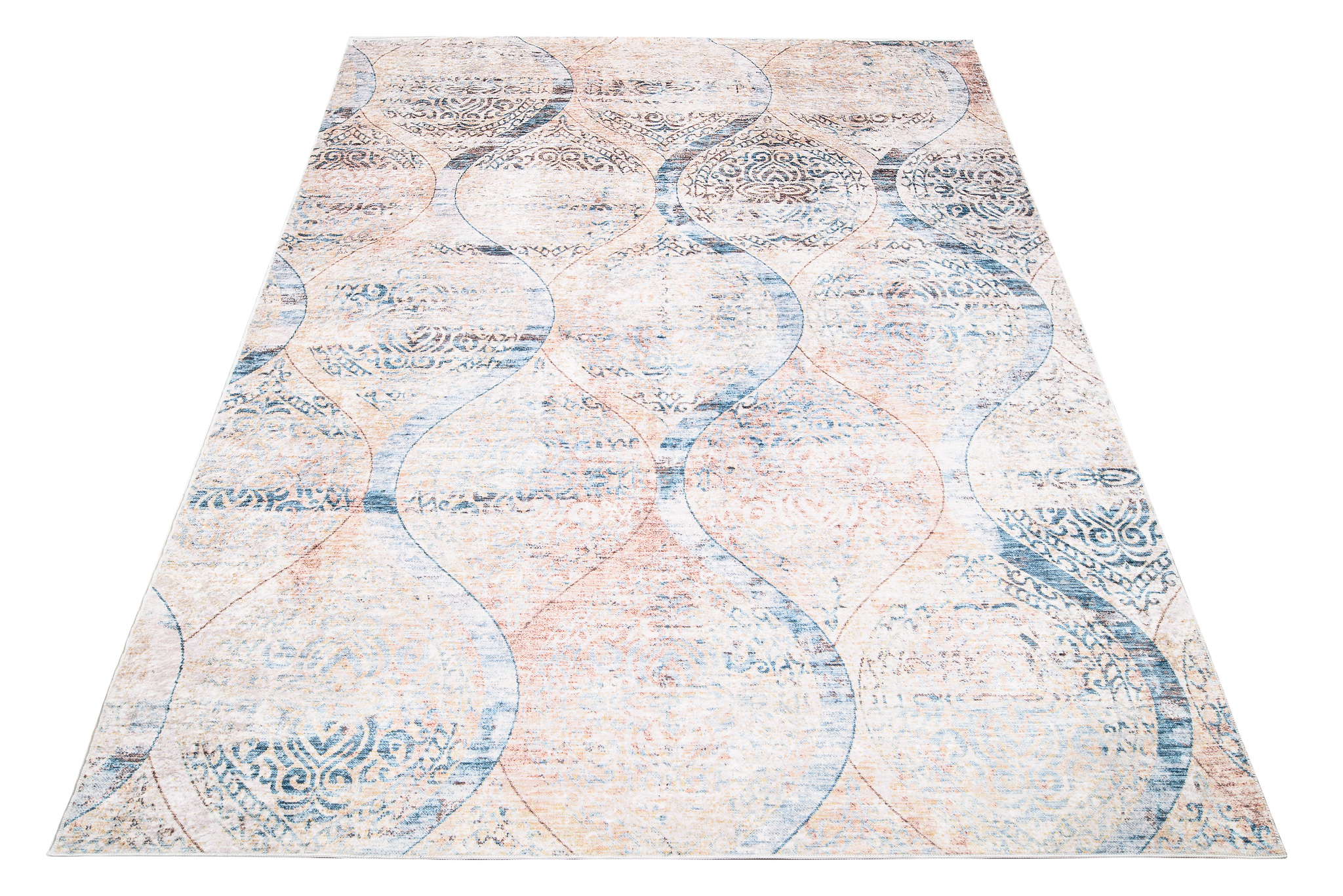 Alfombra Toscana Vintage Azul Beige Ornamentos